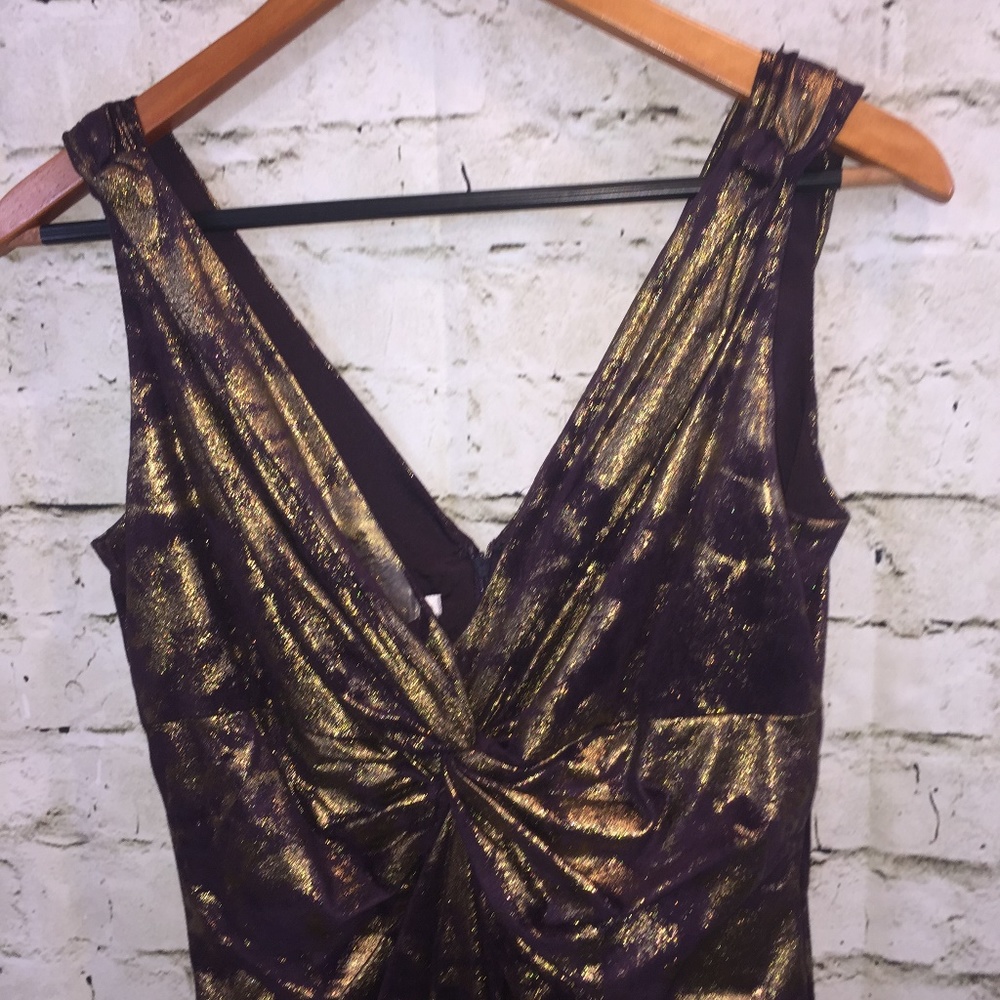 Maggy London Eggplant/Copper VNeck & Back Dress